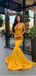 Charming Mermaid Yellow V-Neck Simple Modest Prom Dresses PD2172