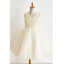 Charming Cheap A-Line V-Neck Floor-Length Ivory Tulle Flower Girl Dress with Pearls, FG127