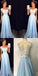 Charming Lace chiffon Blue  Cheap Long V Neck Formal  Pretty Elegant Prom Dresses,PD0613 - SposaBridal