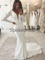 Country Satin Long Sleeves Elegant Wedding Dresses, Modest Prom Dresses WD0450