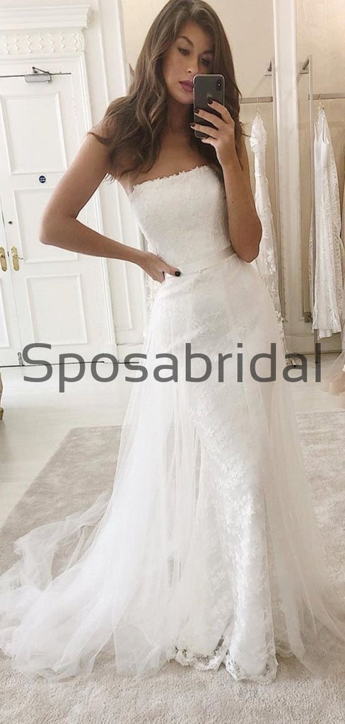 Detachable Unique Lace Strapless Vintage Beach Wedding Dresses WD0455