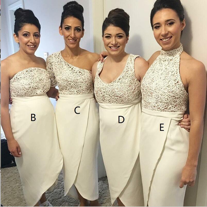 Mismatched Different Ivory Lace Top  Newest Design Beautiful Elegant Formal Bridesmaid Dresses, WG288