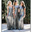 Mismatched Gray Sequin Mermaid Sparkly Modest Bridesmaid Dresses WG645