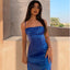 Ocean Blue Spaghetti Straps Sexy Mermaid Slits Long Prom Dress, PD3358