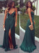 Sexy Halter Dark Green Open Back V-neck Side-slit Mermaid Long Prom Dress, PD3103
