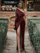 Sexy Burgundy One-shoulder Slit Mermaid Long Prom Dress, Bridesmaid Dress, PD3152