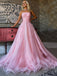 Strapless Straight -across Pink Pleats Top A-line Long Prom Dress, PD3265