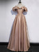 Dusty Pink Ruffle Off-shoulder A-line Long Lace Up Back Prom Dress, PD3447