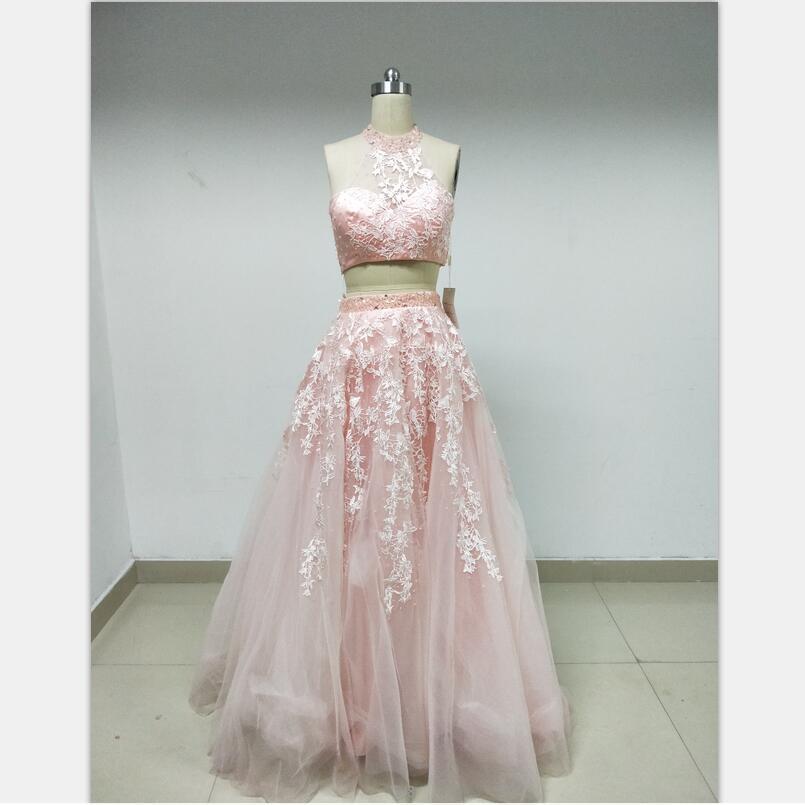 Discount Cheap Short in Size In Stock Two Pieces Pink Lace Prom Dresses Online,DD002