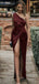 Sexy Burgundy One-shoulder Slit Mermaid Long Prom Dress, Bridesmaid Dress, PD3152