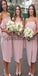 Sheath Strapless Knee Length Blush Dusty Pink Satin Midi Summer Bridesmaid Dresses, WG725