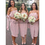 Sheath Strapless Knee Length Blush Dusty Pink Satin Midi Summer Bridesmaid Dresses, WG725