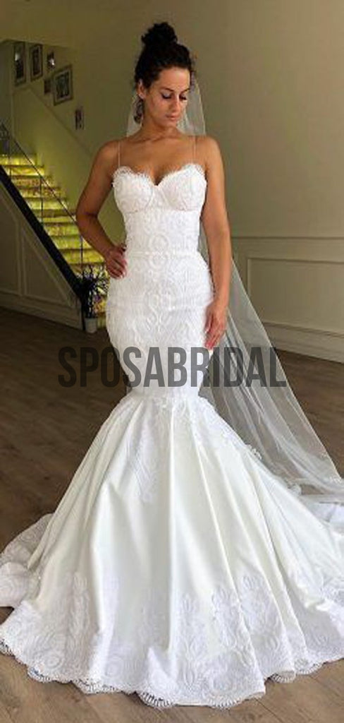 Spaghetti Straps Mermaid Lace Vintage Wedding Dresses WD0523