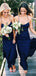 Spaghetti Straps Navy Blue Long Simple Bridesmaid Dresses WG826