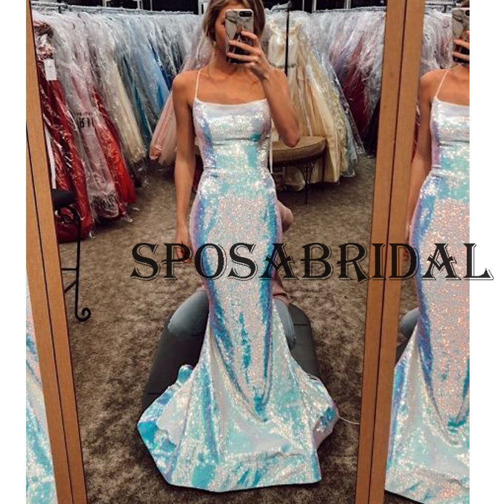 Sparkly Sequin Mermaid Sexy Simple Evening Prom Dresses PD2389