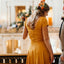 Unqiue Yellow Short Sleeve V-neck Slit Long Bridesmaid Dresses, WG741