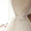 V Neck Tulle Ivory Lace Weeding Dresses with beads, Floor-length Lace Up Back Formal Bridal Gowns, WD0294
