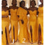 Yellow Cheap Mismatched Side-slit Mermaid Long Bridesmaid Dresses, WG928