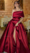 Burgundy One-shoulder Side-slit A-line Long Prom Dress, PD3382