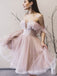 Charming Blush Pink Off-shoulder V-neck A-line Short Homeoming Dress, HD3082