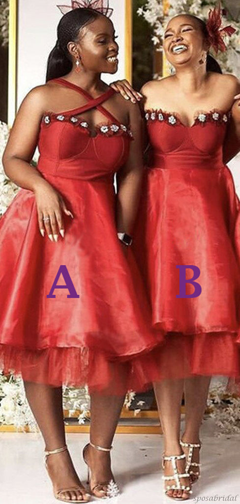 Coral Mismatched A-line Sweetheart Sexy Mid-length Bridesmaid Dresses, BD3178