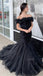 Elegant Black Pleats Off-shoulder Mermaid Trumpet Long Prom Dress, PD3395