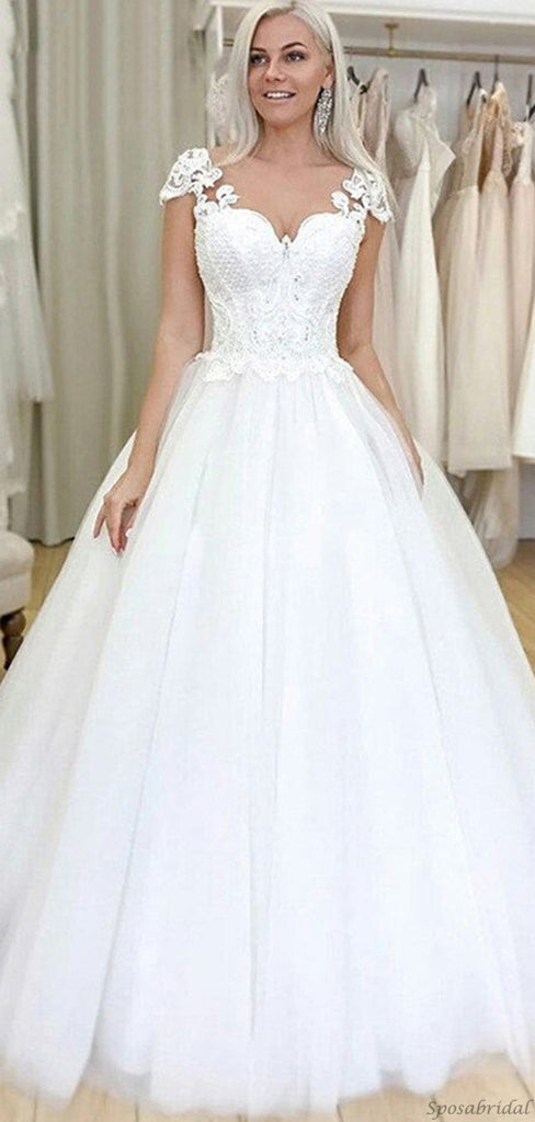Elegant Cap Sleeve Lace Top Sweetheart A-line Long Wedding Dress, WD3051