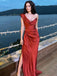 Elegant One-shoulder Pleats Red Sexy Side-slit Long Mermaid Prom Dress, PD3531