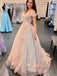 Elegant Pink Blue Off-shoulder Floral A-line Long Prom Dress, PD3201