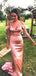 Elegant Sexy Shiny Pink Spaghetti Strap V-neck Mermaid Long Prom Dress With Trail, PD3181