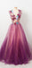 Floral Purple Lace Top Sleeveless A-line Tulle Long Prom Dress, PD3366