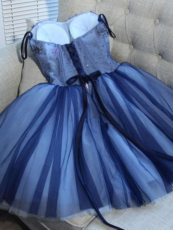 Gradient Blue Spaghetti Strap Sweetheart Beads A-line Short Homecoming Dress, Hoco Dress, HD3069