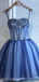 Gradient Blue Spaghetti Strap Sweetheart Beads A-line Short Homecoming Dress, Hoco Dress, HD3069