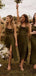 Dark Green Halter Spaghetti Strap Side Slit Knee Length Bridesmaid Dress, BD3007