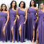 Mulberry Purple One Shoulder Sheath Side-slit Long Bridesmaid Dress, BD3075