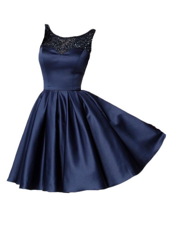 Sexy Backless Beaded Navy Short Cheap Homecoming Dresses, CM516