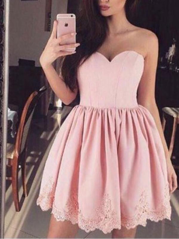 Cheap Short Simple Cute Sweetheart Pink Homecoming Dresses 2018, CM480 - SposaBridal