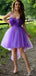 Purple Illusion Lace Flowers High-low Tulle Backless A-line Short Homecoming Dress, HD3030