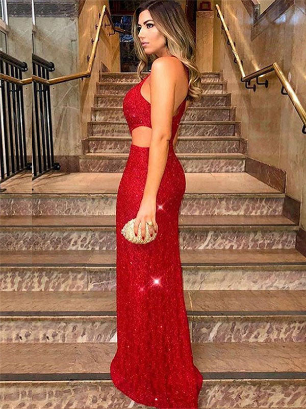 Red Sexy One-shoulder Stylish Open Back Side-slit Mermaid Long Prom Dress, PD3439