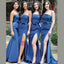 Royal Blue Strapless Side-slit Mermaid Long Bridesmaid Dress, BD3122