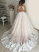 Sexy Blush Pink Deep V-neck A-line Long Lace Wedding Dress, Wedding Gown, WD3053