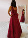 Sexy Full Lace Sleeveless V-neck Deep Red A-line Long Prom Dress, PD3313