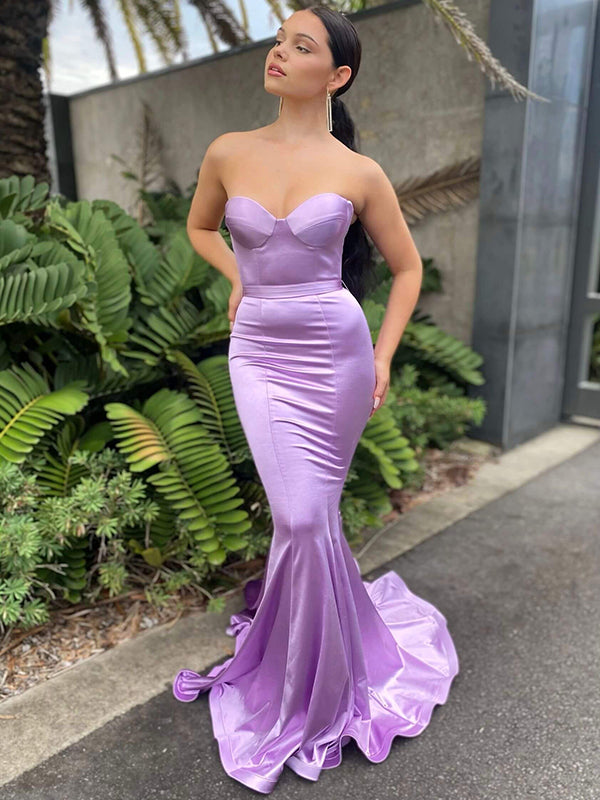 Sexy Lilac Strapless Sweetheart Mermaid Long Prom Dress, PD3559