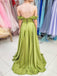 Sexy Lime Green Off-shoulder Sweetheart Ruffle Side-slit A-line Long Prom Dress, PD3397
