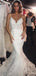 Sexy Spaghetti Strap V-neck Lace Open-back Long Tail Mermaid Wedding Dress, WD3066