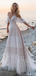Spaghetti Strap Lace Off-shoulder Blush Open Back A-line Long Wedding Dress, WD3036