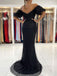 Sparkly Off-shoulder Black Sweetheart Side-slit Mermaid Long Prom Dress, PD3404