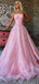 Strapless Straight -across Pink Pleats Top A-line Long Prom Dress, PD3265