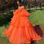 Orange Sweetheart Off-shoulder Bubble Organza A-line Prom Dress, PD3085