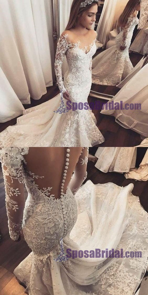 Long Sleeves Lace Ivory  Hot Sales Spring Wedding Dresses, WD0262